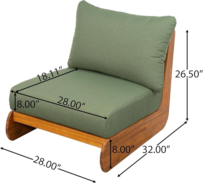 Merax 3 Piece Patio Outdoor Furniture Set, All-Weather Acacia Wood 3-Seater Daybed Sofa, 2 Chaise Lounge Chairs with Thick Cushions for Porch, Lawn, Backyard, Balcony, Green+Teak
