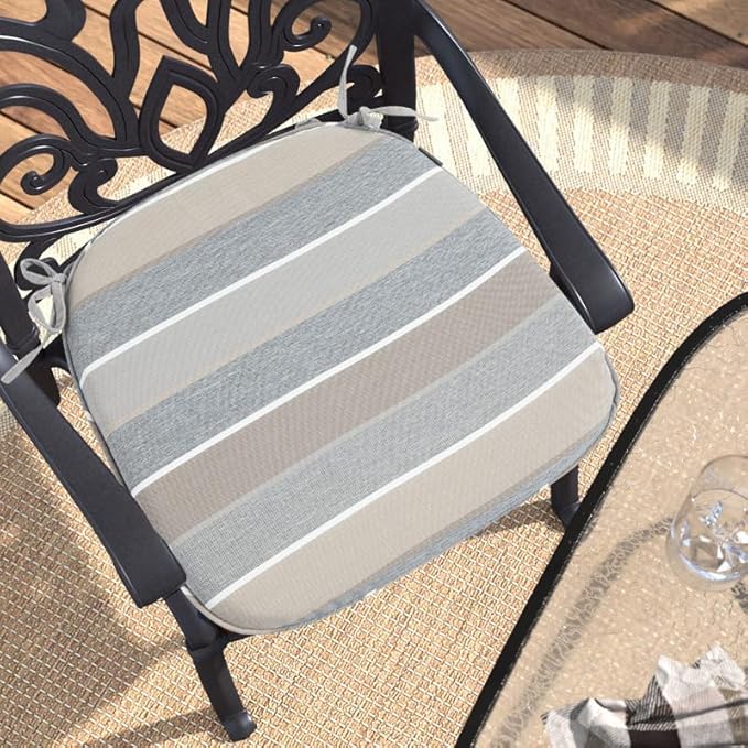 FUNHOME Outdoor Chair Cushions Set of 2,Patio Seat Cushion 17"x16"x2",U-Shaped Dining Chair Cushion 17 by 16 Inch,Water Resistant,Fade-Resistant Chair Pads for Kitchen Garden Furniture(Gray Stripe)