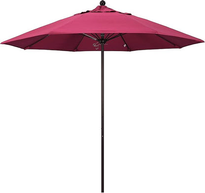California Umbrella 9' Rd. Venture Series Contract Grade Patio Umbrella, Push Open Pin Stop, Bronze Finish, Sunbrella Hot Pink