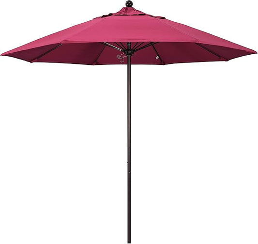 California Umbrella 9' Rd. Venture Series Contract Grade Patio Umbrella, Push Open Pin Stop, Bronze Finish, Sunbrella Hot Pink