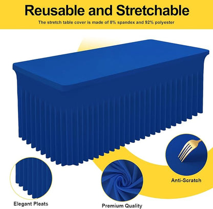 Smiry Spandex Elastic Fitted Table Cloth Skirt for 8FT Rectangle Table | Stretch Washable Table Cloth, Banquet Table Cover for Wedding, Party, Indoor & Trade Shows, (Blue, 96Lx36Wx30H)