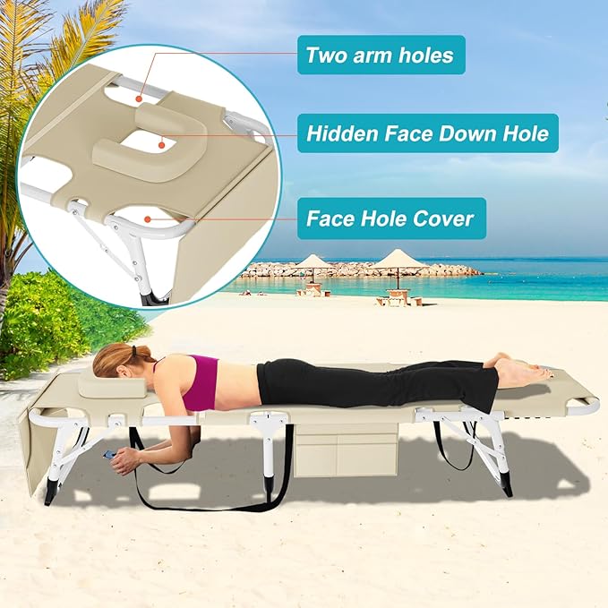 ABORON Heavy Duty Tanning Chair, Outdoor 5-Position Folding Chaise Lounge Chair with Pad, Portable Beach Lounge Chair for Outdoor Sunbathing Patio Pool Lawn Deck Poolside
