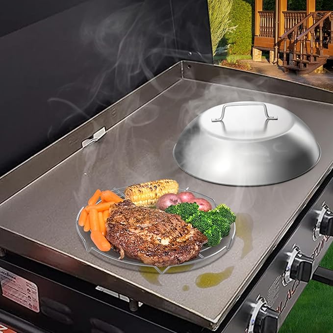 SafBbcue Melting Dome with Wire Rack, 12'' Universal for Most Grills, Griddle Dome for Blackstone&Big Green Egg&Nexgrill&Camp Chef, Flat top Grill Accessories,3 Sets
