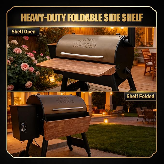 QuliMetal Foldable Front Shelf for Traeger Pro 34 Series, Texas Elite 34 and Century 885, 36.61" Grill Front Table, BBQ Prep Shelf Accessory, Quality Steel Front Shelf