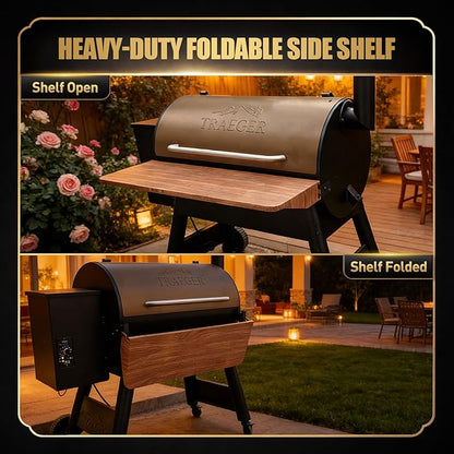 QuliMetal Foldable Front Shelf for Traeger Pro 34 Series, Texas Elite 34 and Century 885, 36.61" Grill Front Table, BBQ Prep Shelf Accessory, Quality Steel Front Shelf
