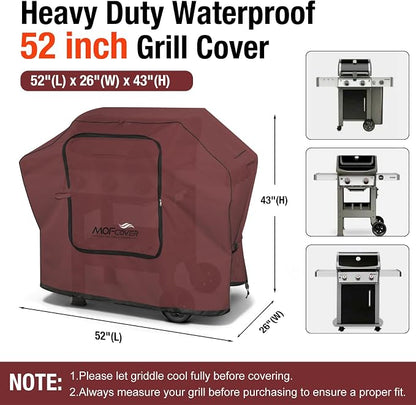 Exclusive Foldable 52 inch Grill Cover, 600D Heavy Duty Outdoor BBQ Cover for 2-4 Burners Grill Weber 7106 Spirit 200 300 Series, Red