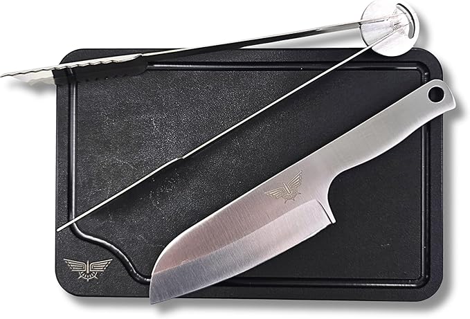 M2A1 Pro Lid Edition | 304 Stainless Steel Portable Charcoal Grill with 3 Grates, Silicone Mat, Cutting Board, Knife, Tongs/Spatula & Scraper