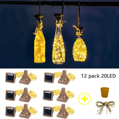 Solar Wine Bottle Lights - 12 Packs, 20LED Outdoor Waterproof Fairy Light Strings for Recycling Bottle Decoration