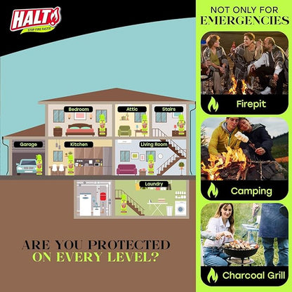 HALT! 10oz Fire Safety Spray – Non-Toxic, PFAS-Free Handheld Fire Suppressor – Easy to Use, Store & Find – Compact & Portable for Home, Kitchen, Car, BBQ, Camping & Tailgate – Made in USA (Single)