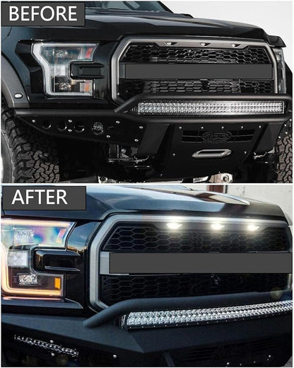 White LED Lights 3PCS Front Grille Raptor Lamps Car Accessories with Harness and Fuse, Compatible with 2004-2019 for-d F150 & 2013-2018 Ram 1500 Raptor Style Aftermarket Grille
