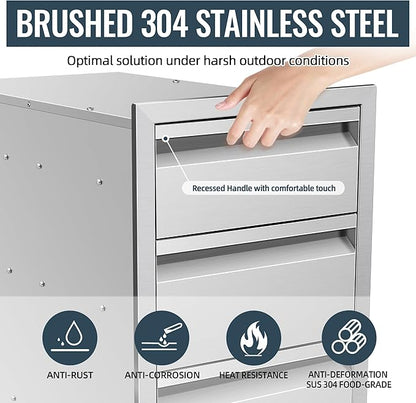 Outdoor Kitchen Access Drawer 16 x 21 x 23 inch Flush Mount BBQ Triple Layer Drawer, Durable Stainless Steel for BBQ Island Patio
