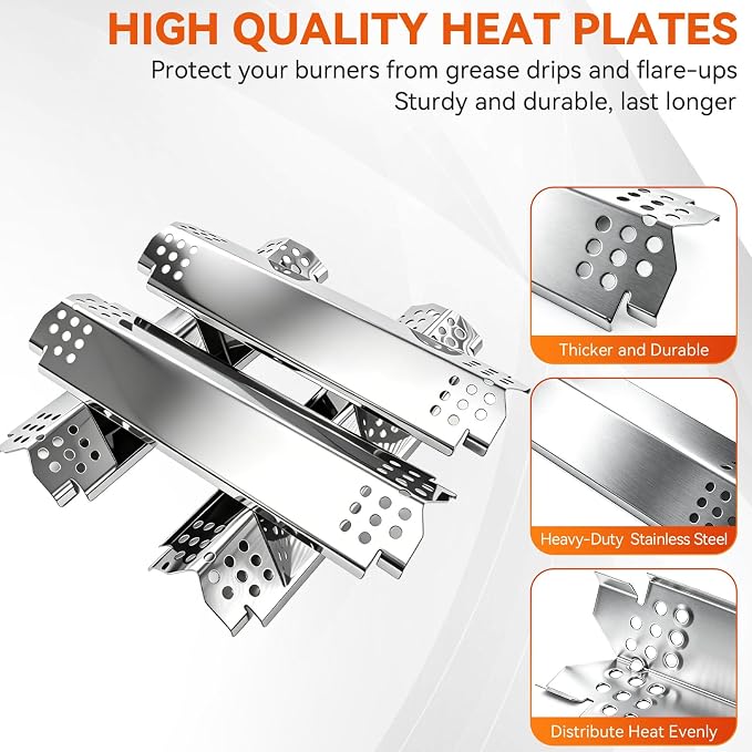 Grill Replacement Parts for Nexgrill 4-Burner 720-0830H 720-0830D 720-0783C 720-0783E 720-0958A,5-Burner 720-0888N, 17" Stainless Steel Grill Grate + Heat Plate + Burner Kit for Nexgrill