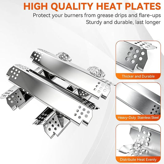 Grill Replacement Parts for Nexgrill 4-Burner 720-0830H 720-0830D 720-0783C 720-0783E 720-0958A,5-Burner 720-0888N, 17" Stainless Steel Grill Grate + Heat Plate + Burner Kit for Nexgrill
