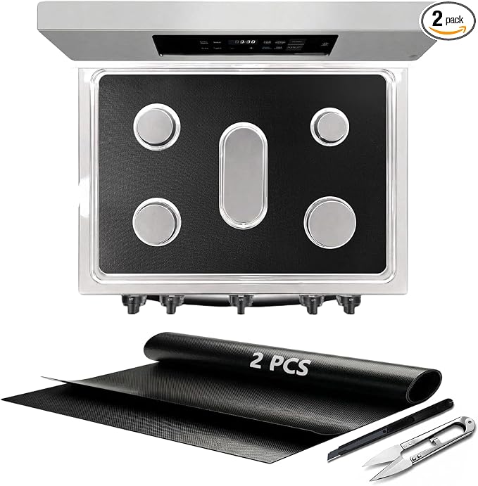 2 Pcs Stove Top Protector for LG 30" Gas Range | DIY Cut Fits Stove Guard Liner Protector 5-burner Layout, Non-Stick, Reusable, Dishwasher Safe, Splatter Cover