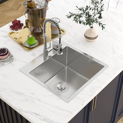 18 Drop In Bar Sink 18 x 18 Inch Kitchen Sink 18 Gauge Stainless Steel Single Bowl Topmount Handmade Sink for Outdoor, RV, 18x18x9