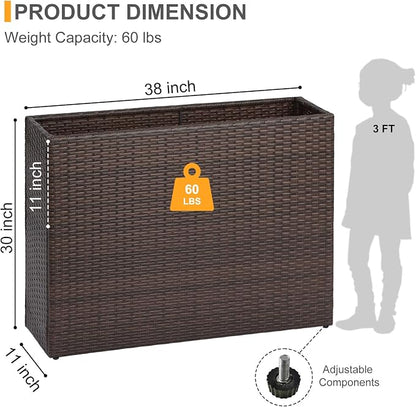 SUNNYPARK Large Rectangular Planter for Outdoor Rattan Block Box 38x11x30'' | All-Weather, Handmade PE Rattan, Removable Liner, Indoor Outdoor, Patio Porch Garden, Modern Design for Plants Flowers