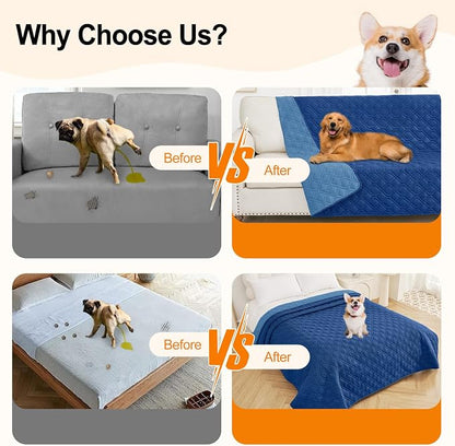 Smiry Reversible Waterproof Pet Couch Covers for Sofa | Washable Dog Couch Sofa Covers, Water Resistant Furniture Protector Slipcover, Geometric (30"x53", Navy/Blue)