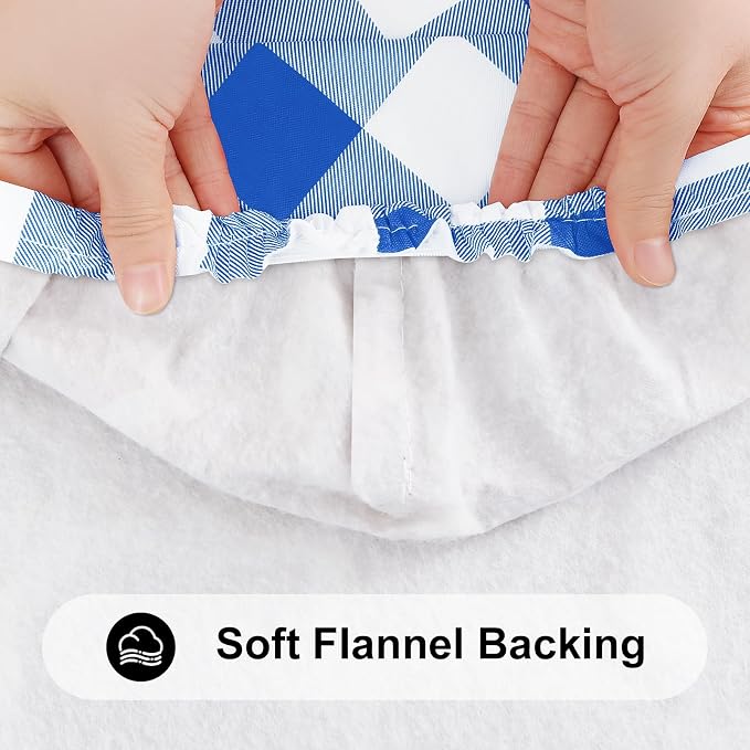 Smiry Rectangle Picnic Table Cloth, Elastic Waterproof Fitted Vinyl Tablecloths, Flannel Backed Buffalo Plaid Table Covers for Dining, Camping, Outdoor (White and Blue, 30" x 48")