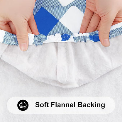 Smiry Rectangle Picnic Table Cloth, Elastic Waterproof Fitted Vinyl Tablecloths, Flannel Backed Buffalo Plaid Table Covers for Dining, Camping, Outdoor (White and Blue, 36" x 60")