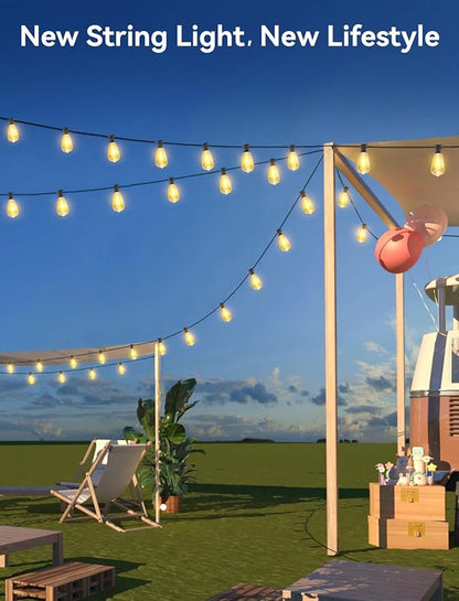 Brightever 50FT Solar String Lights Outdoor Waterproof, Patio Lights Solar Powered with Remote, 18+1 Shatterproof ST38 LED Bulbs, Dimmable&3 Lighting Modes, Hanging Outdoor Lights for Garden, Wedding