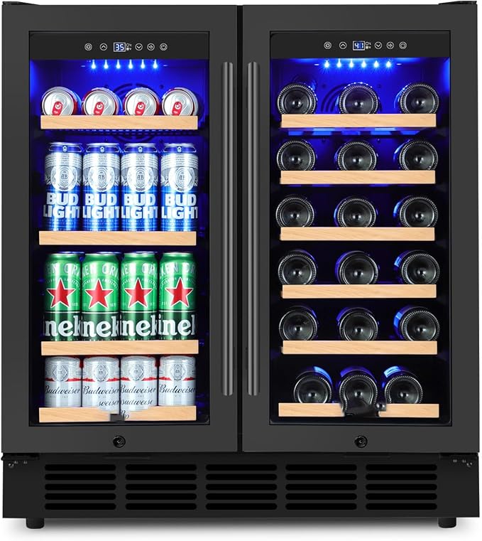 30 Inch Dual Zone Wine and Beverage Refrigerator Built-in | Under Counter Wine Fridge with Glass Door, Holds 30 Bottles and 110 Cans, Quiet Cooling for Wine, Beer, Soda, Kitchen, Home