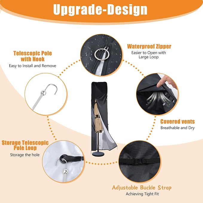 DOCEPERT Cantilever Umbrella Covers for Outdoor Umbrellas 9-13ft,420D Oxford Fabric Patio Offset Umbrella Cover or Large Market Umbrella,Garden Umbrella Cover with Waterproof Zipper,Top Vent