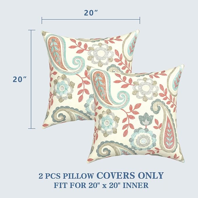 LVTXIII Outdoor Pillow Covers 20x20 Inch, 2 Pack Large Square Throw Pillow Cases, Fade-Resistant Cushion Covers for Patio Furniture Sofa, Garden Porch, Paisley Vintage