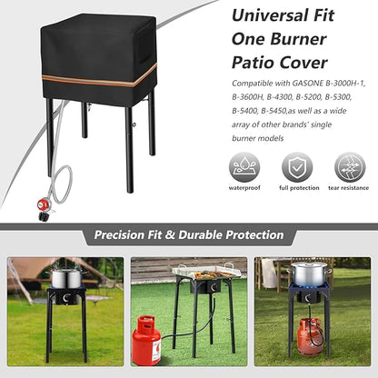 Outdoor Single Burner Stove Cover Fit for Flame King Heavy Duty 200K BTU, for GASONE, 600D Heavy Duty Water Resistant Cover,for All Single Propane Burner- 17.5" L x 17.5" W x 11" H,Black