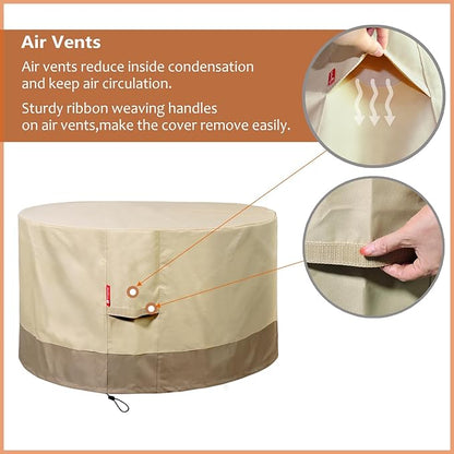 SheeChung Fire Pit Cover Round 44" D x 24" H Waterproof 600D Heavy Duty Patio Gas Fire Pit Cover,Large Shelter Fits 40-44 Inch Outdoor Firepit Table Beige