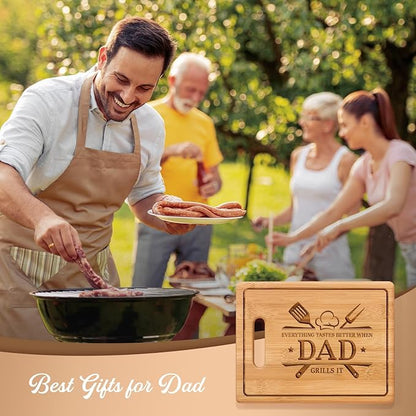 Dad Gifts, Fathers Day Christmas Birthday Gift for Dad, 11x8.5inch Engraved Bamboo Cutting Board from Daughter Son, Present for Father Daddy