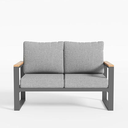 Sundale Outdoor Aluminum Patio Loveseat, All-Weather Outdoor Furniture with 6" Olefin Cushion & Wide Armrest, Outdoor Couch for Garden Deck Porch(Grey) | Heavy Duty