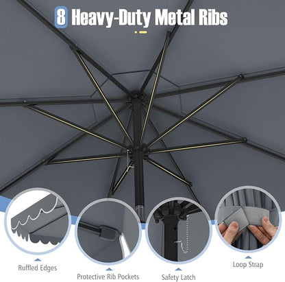 Tangkula 10 FT Patio Umbrella, 2-Tiers Scalloped Outdoor Table Market Umbrella with Tilt Adjustment, Crank, 8 Sturdy Ribs for Pool, Deck, Backyard (Gray)