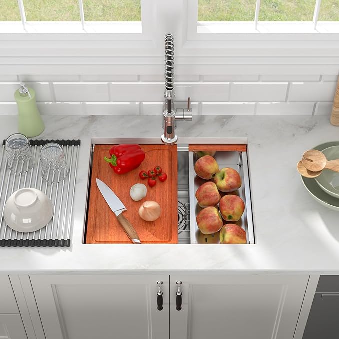 23x19 Inch Kitchen Sink Undermount Small Wet Bar Sink Workstation 16 Gauge 304 Stainless Steel Handmade Contemporary Ledge Single Bowl Deep Sink