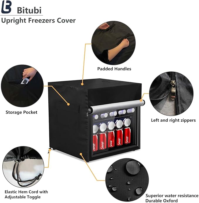 Bitubi Beverage Refrigerator Cooler Cover,Outdoor Fridge Cover – Waterproof, Dustproof, Sun-Proof, 17" W x 17" D x 18.5" H. Suitable for most Beer or Wine Mini Fridge/Drink Fridge (Black)