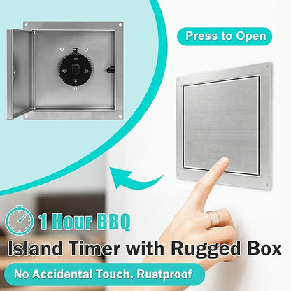 1 Hour Timer Box Mechanical 20/40/60 Min Setting, 304 Stainless Steel Splash-Proof for Outdoor Kitchen, Propane or Natural Gas Timer Shut Off Valve