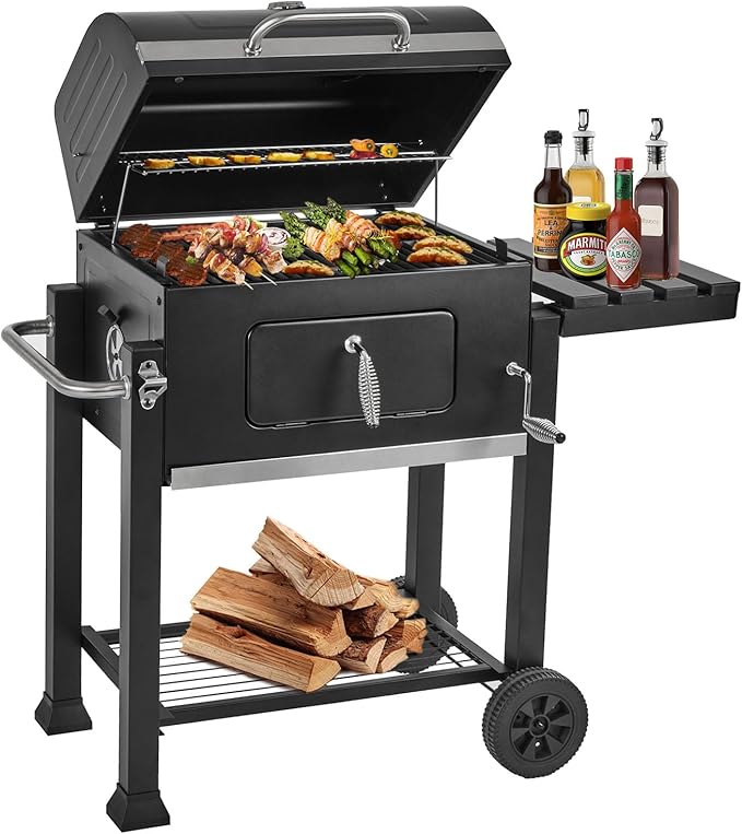 Charcoal Grills,Outdoor BBQ Grill Large Smoker Grill with Side Table,Backyard Barbecue Grill Patio and Parties,Grills with Cast Iron Grill Grates for Outdoor Cooking, Patio, Garden Barbecue