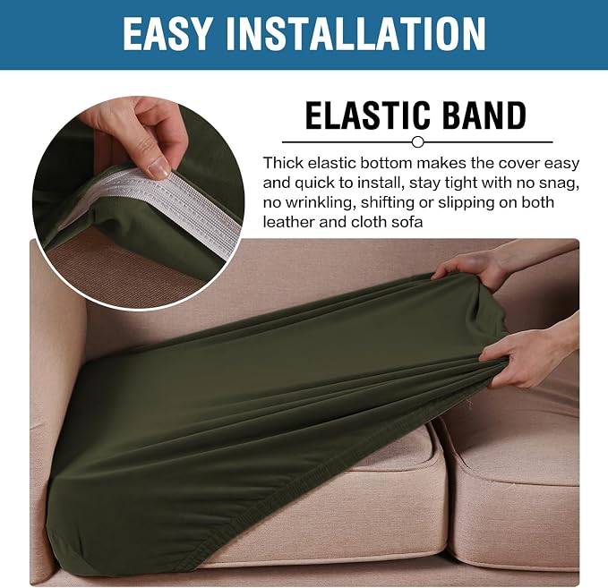 H.VERSAILTEX Velvet Stretch Couch Cushion Cover Plush Cushion Slipcover for Chair Cushion Furniture Protector Seat Cushion Sofa Cover (1 Piece Armchair Cushion Covers, Olive)