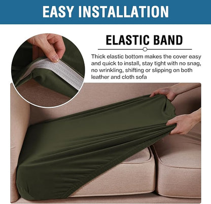 H.VERSAILTEX Velvet Stretch Couch Cushion Cover Plush Cushion Slipcover for Chair Loveseat Sofa Cushion Furniture Protector Seat Cushion Sofa Cover (2 Piece Large Sofa Cushion Covers, Olive)