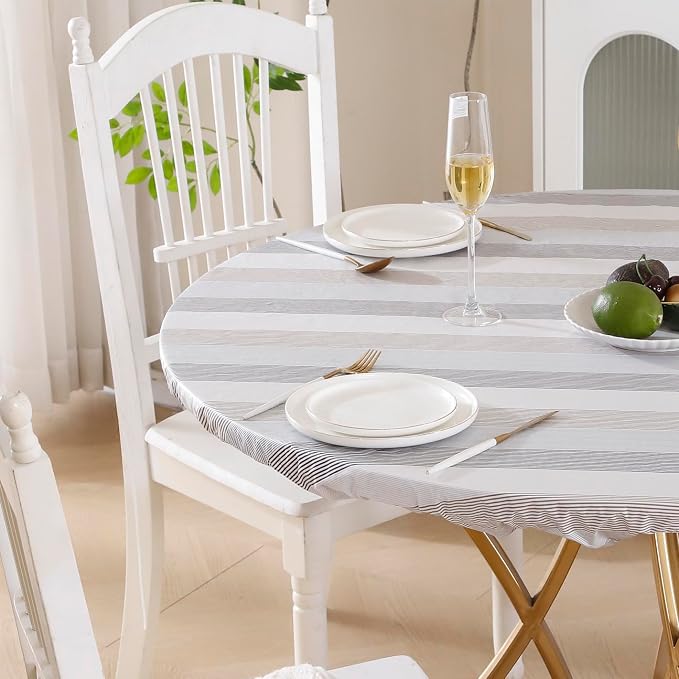 Walrus Round Vinyl Fitted Tablecloth with Flannel Backing Elastic Edge Design Table Cover Waterproof Oil-Proof PVC Table Cloth Stain-Resistant Best for 57"-66" Round