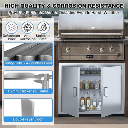 Outdoor Kitchen Door 31" W x 24" H-304 Stainless Steel Never Rust Cabinet Door-Double Layer-BBQ Access Doors-Weatherproof GrillDoor-Flush Mount BBQ Island Doors-MetalDoor for Outdoor Indoor Kitchen