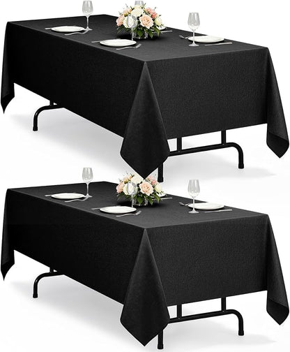 Decorelia Waterproof Black Table Cloths for Rectangle 6 Ft Table-2 Pack, Washable Polyester Rustic Fabric Faux Linen Reusable Table Cloth Cover for Wedding,Outdoor,Events, Party,Dining, 60x102 Inch
