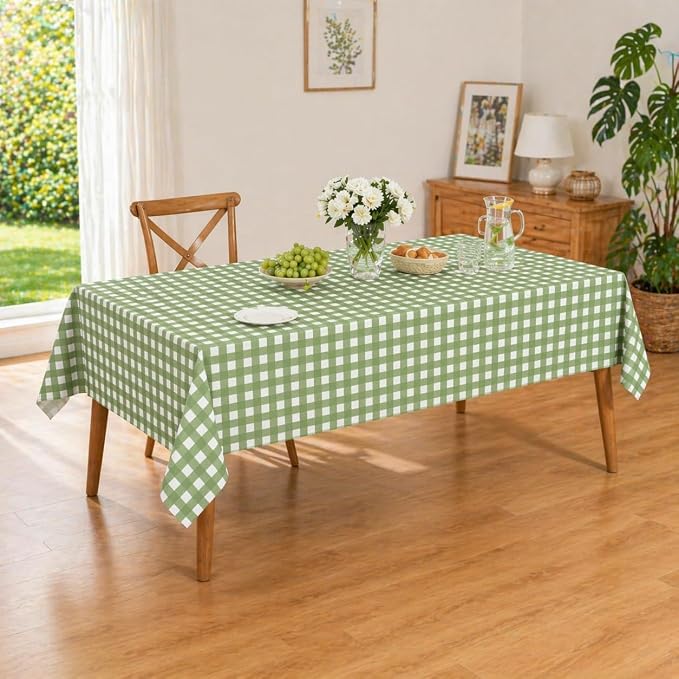 12Pcs Sage Green Gingham Tablecloths, Checkered Table Covers 54 x 108 Inch | Green and White Checkered Tablecloths, Disposable Waterproof for Baby & Bridal Shower Picnic Camping Barbecue Birthday Party
