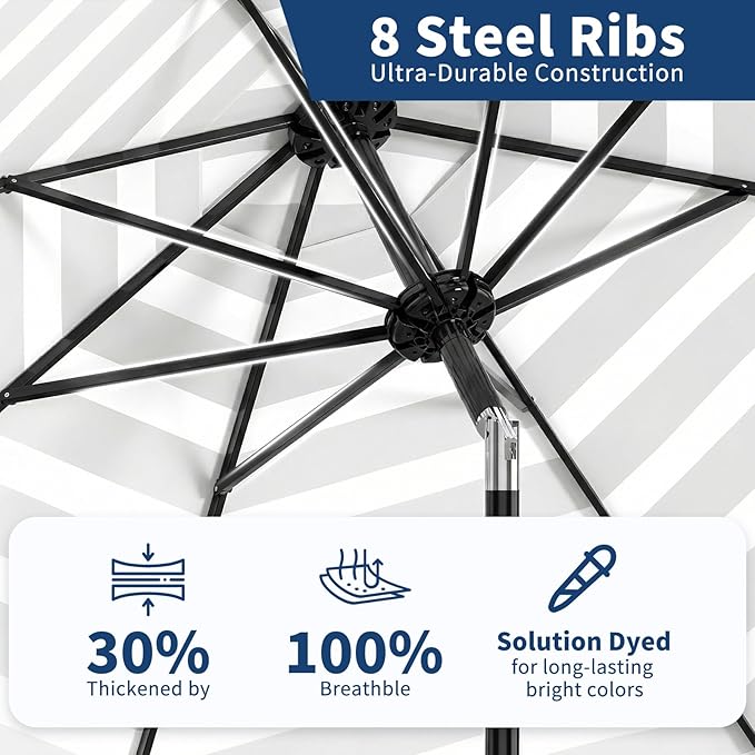 Garvee 10FT Patio Umbrella - Outdoor Table Umbrella with Smooth Crank Lift, Push Button Tilt and 8 Sturdy Ribs - Market Umbrella UV Protection Waterproof for Pool, Deck, Yard, Garden