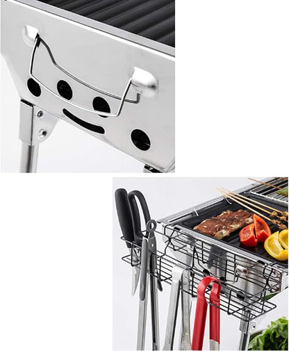Outdoor Stainless Folding BBQ Grills Picnic Barbecue Rack Grill Charcoal Stove Picnic Accessories Suitable for 3 6 Person Silver BBQ Grill
