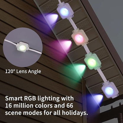 Permanent Outdoor Lights,100ft Smart Rainbow Eave Holiday Light IP67 Waterproof with 60 LED Lights for Christmas Halloween House Decorations, Compatible with Alexa, Google Assistant