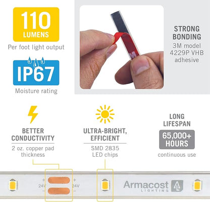 Armacost Lighting RibbonFlex Pro Warm White (2700K), 30LEDs/M, 10M, 24V Outdoor Tape Light 134450