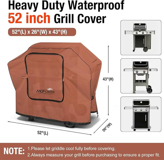 Exclusive Foldable 52 inch Grill Cover, 600D Heavy Duty Outdoor BBQ Cover for 2-4 Burners Grill Weber 7106 Spirit 200 300 Series, Caramel