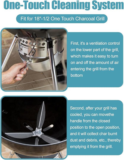 18-1/2 Inch One-Touch Cleaning System Kit for Weber Kettle Grills 7443 90719 Grill Replacement Parts for Weber Charcoal Grill/Kettle Grills Accessories 3618 307443 307408, Easy to Install, Silver