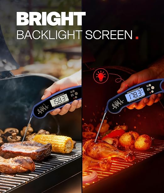 Digital Meat Thermometer, Instant Read Food Thermometer for Cooking, Blue | Fast Response, Waterproof, Backlit Display for Grilling, Air Fryer, Smoker, Kitchen Gadgets, Gift for Dad Men