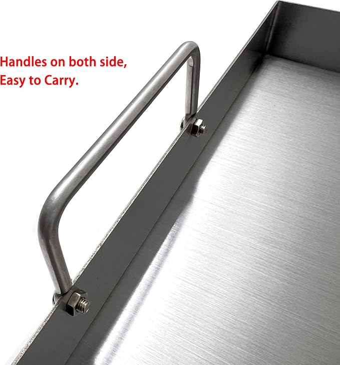 Parts DS125 Stainless Steel BBQ Cooking Griddle, Universal Flat Top Griddle with 2 Handles for Most Gas Grills, W12.5"×D16"×H2.75", Heavy Duty Stainless Steel Griddle 1PC, Small Size